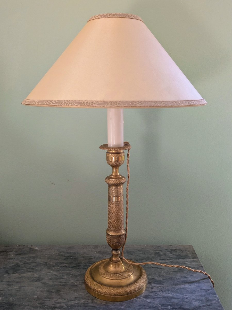 France, Circa 1830—charles X Torch-style Candlestick Converted Into A Lamp—gilded Bronze