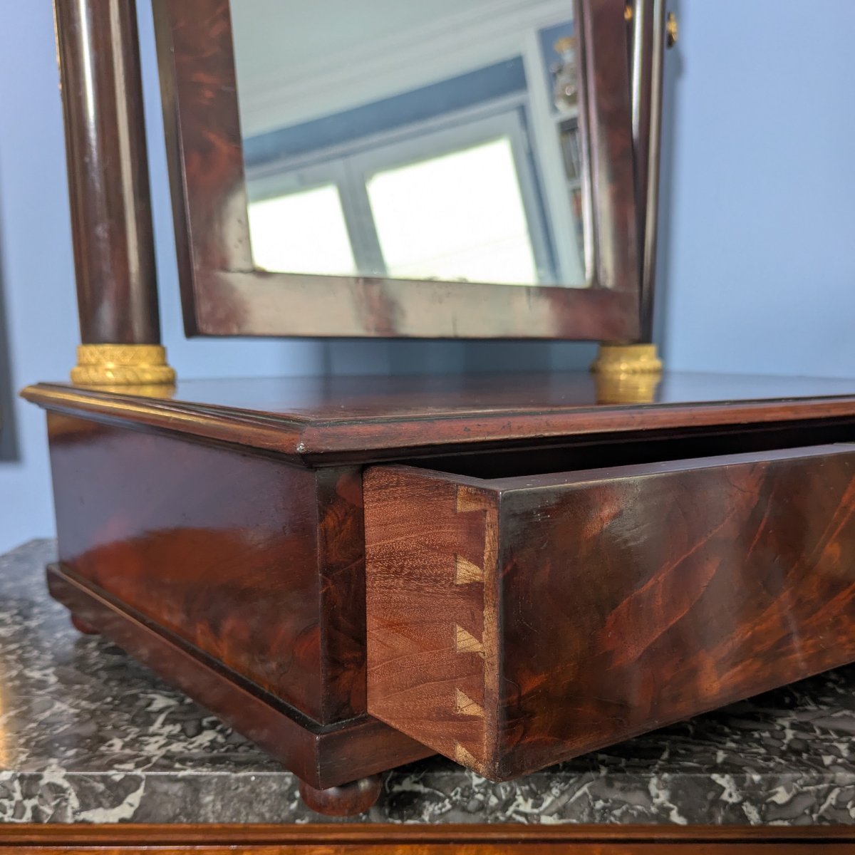 Paris, époque Restauration - miroir, psyché, coiffeuse de table - acajou et bronzes dorés-photo-3