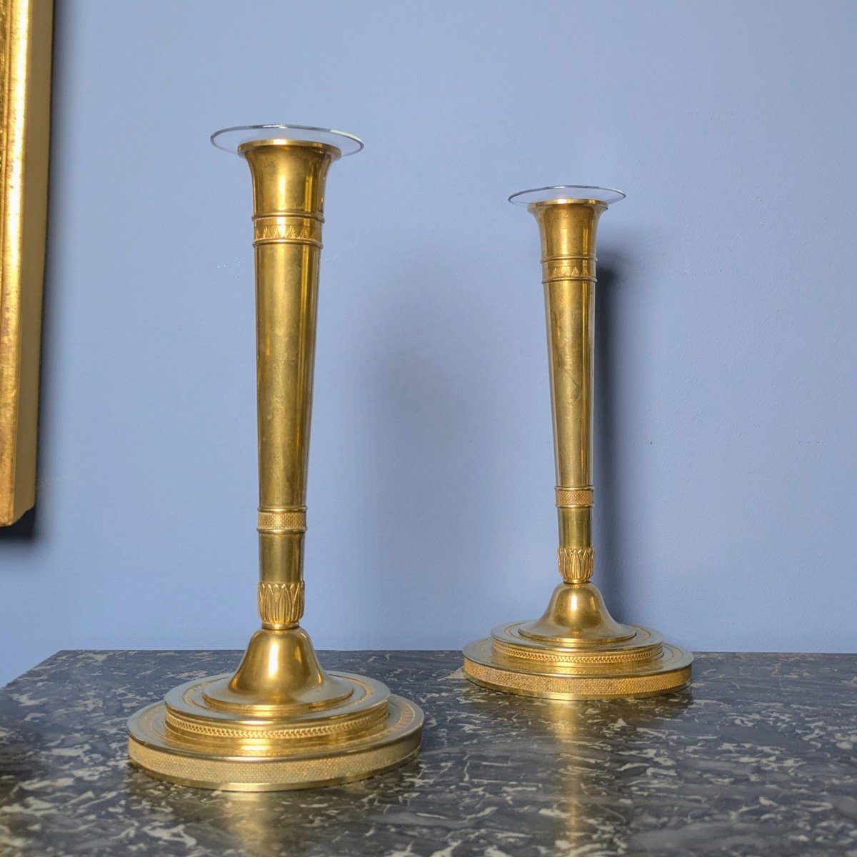 Paris, époque Consulat, Empire - paire de bougeoirs ou flambeaux en bronze - modèle impérial-photo-3