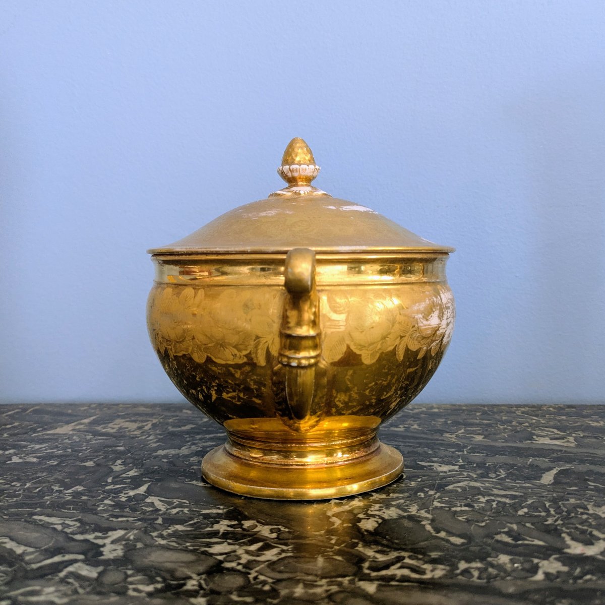 Paris, vers 1830 - bouillon, drageoir couvert - porcelaine dorée - Charles X-photo-3