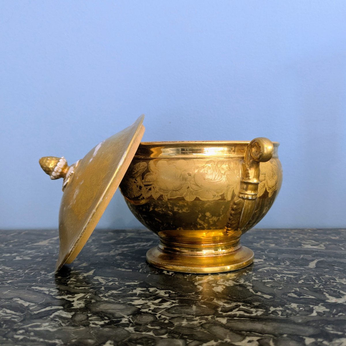 Paris, vers 1830 - bouillon, drageoir couvert - porcelaine dorée - Charles X-photo-5