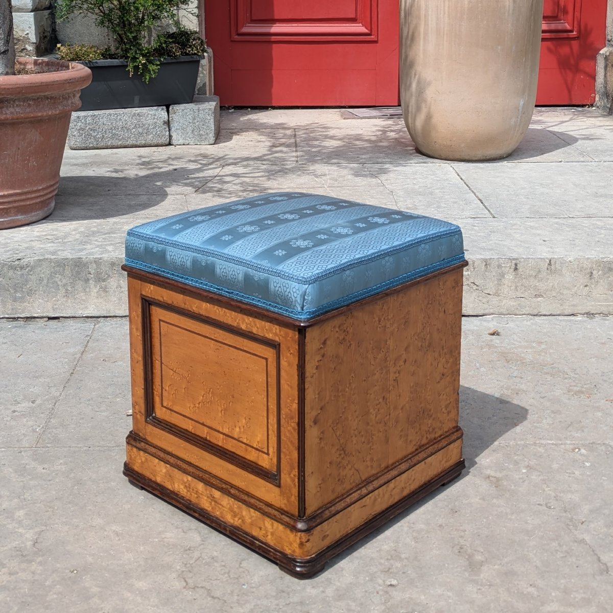 Paris, vers 1830 - rare pouf, tabouret d'aisance en orme, acajou et amarante - Charles X-photo-2
