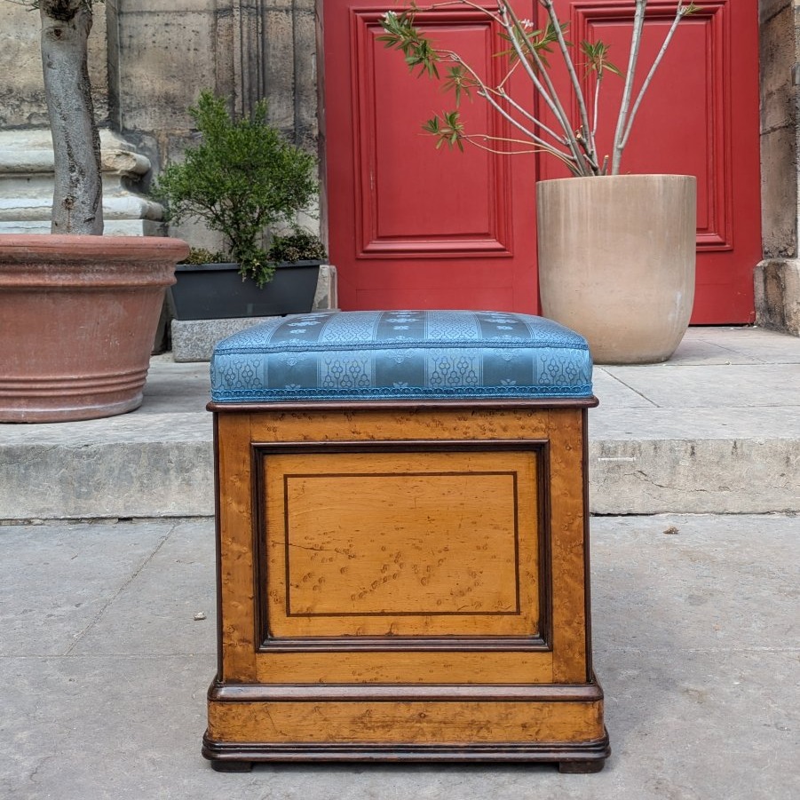 Paris, vers 1830 - rare pouf, tabouret d'aisance en orme, acajou et amarante - Charles X-photo-1