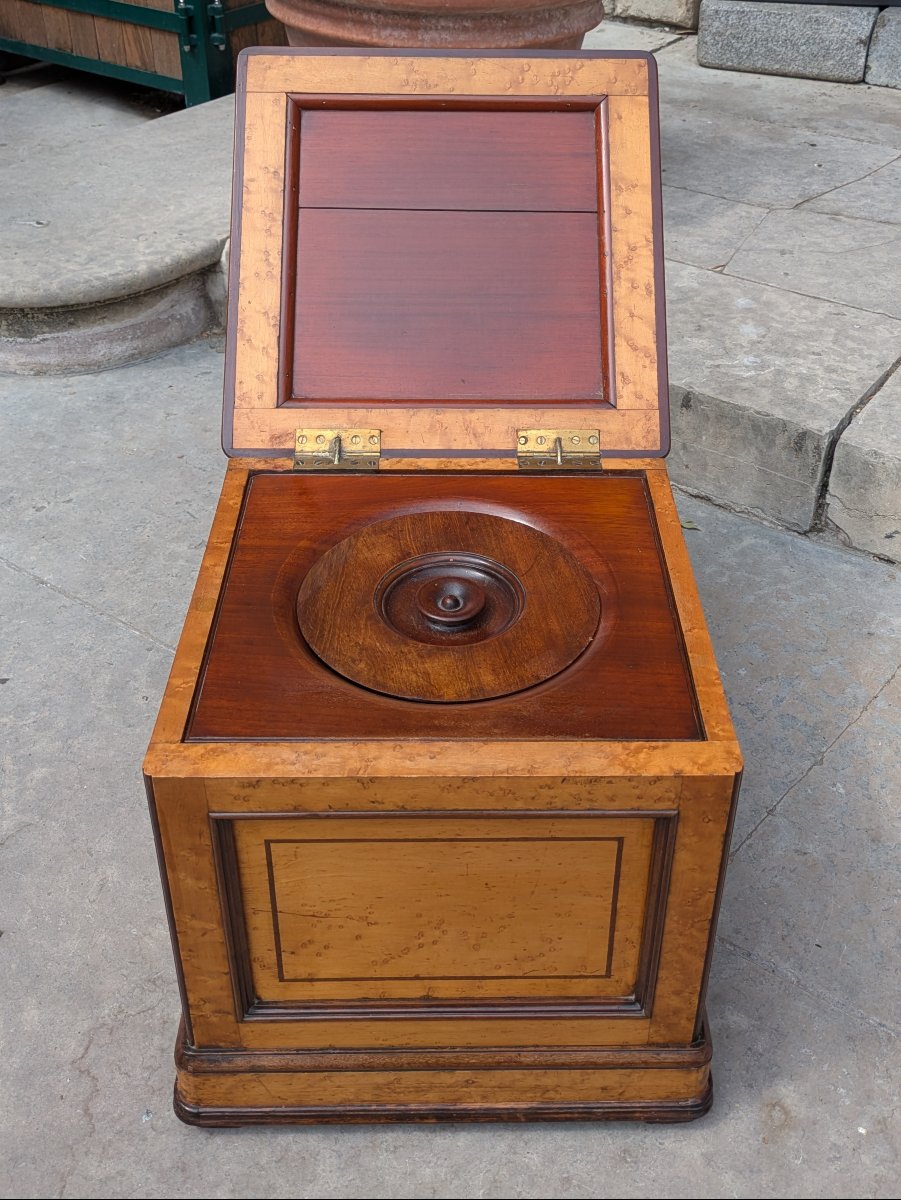 Paris, vers 1830 - rare pouf, tabouret d'aisance en orme, acajou et amarante - Charles X-photo-3
