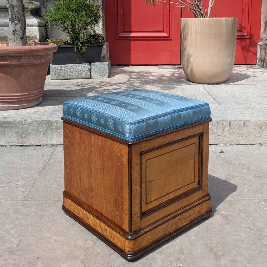 Paris, vers 1830 - rare pouf, tabouret d'aisance en orme, acajou et amarante - Charles X-photo-4