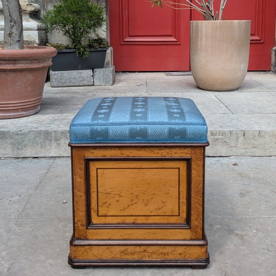 Paris, vers 1830 - rare pouf, tabouret d'aisance en orme, acajou et amarante - Charles X-photo-5