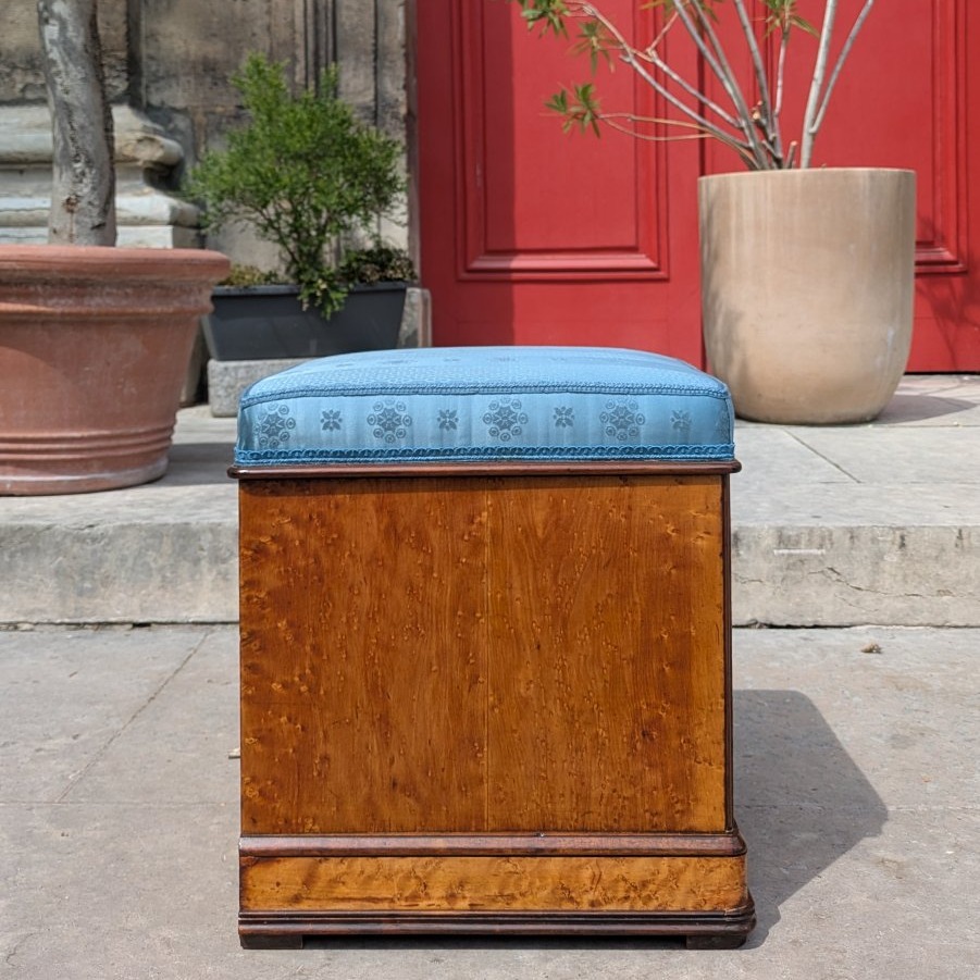 Paris, vers 1830 - rare pouf, tabouret d'aisance en orme, acajou et amarante - Charles X-photo-6