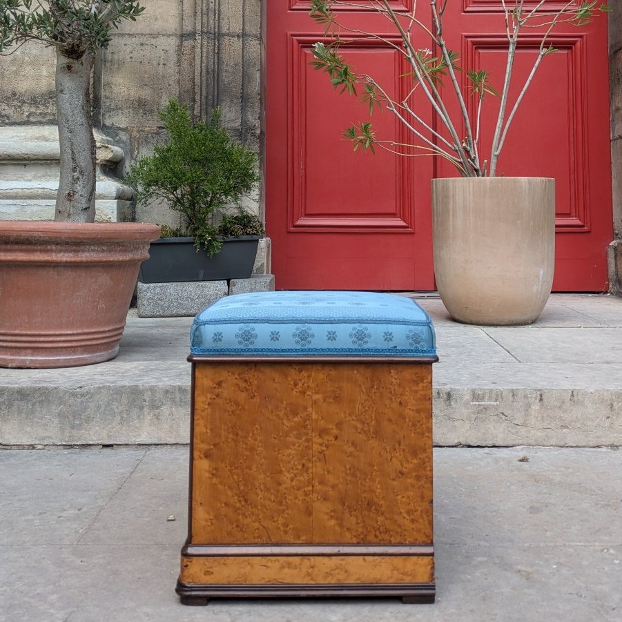 Paris, vers 1830 - rare pouf, tabouret d'aisance en orme, acajou et amarante - Charles X-photo-8