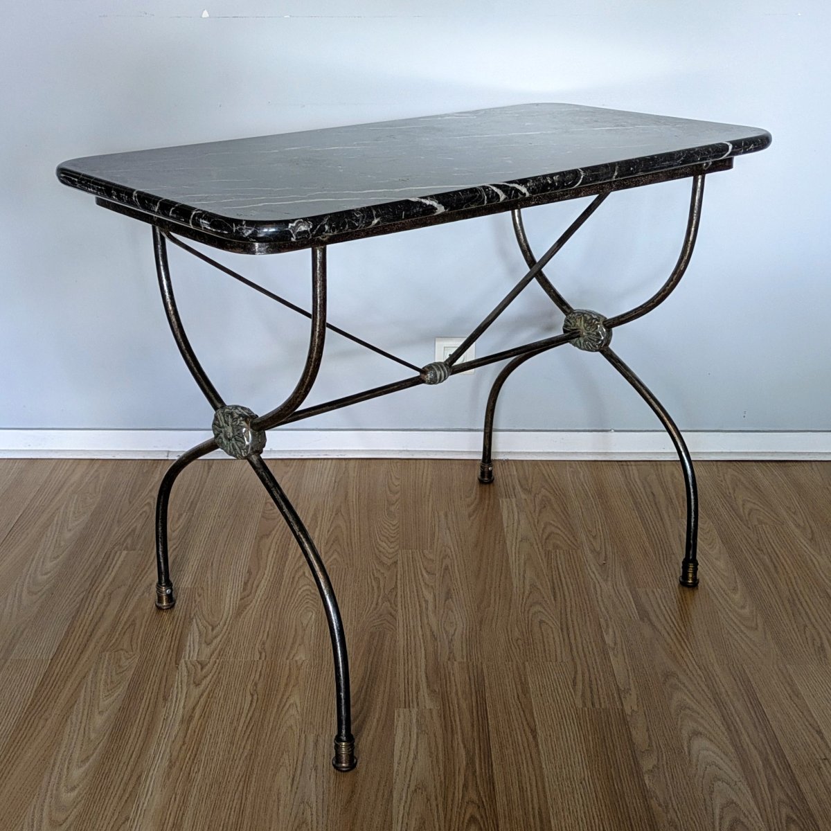 Jansen House, Dlg - Iron And Marble Table - Curule Style, Neoclassical 