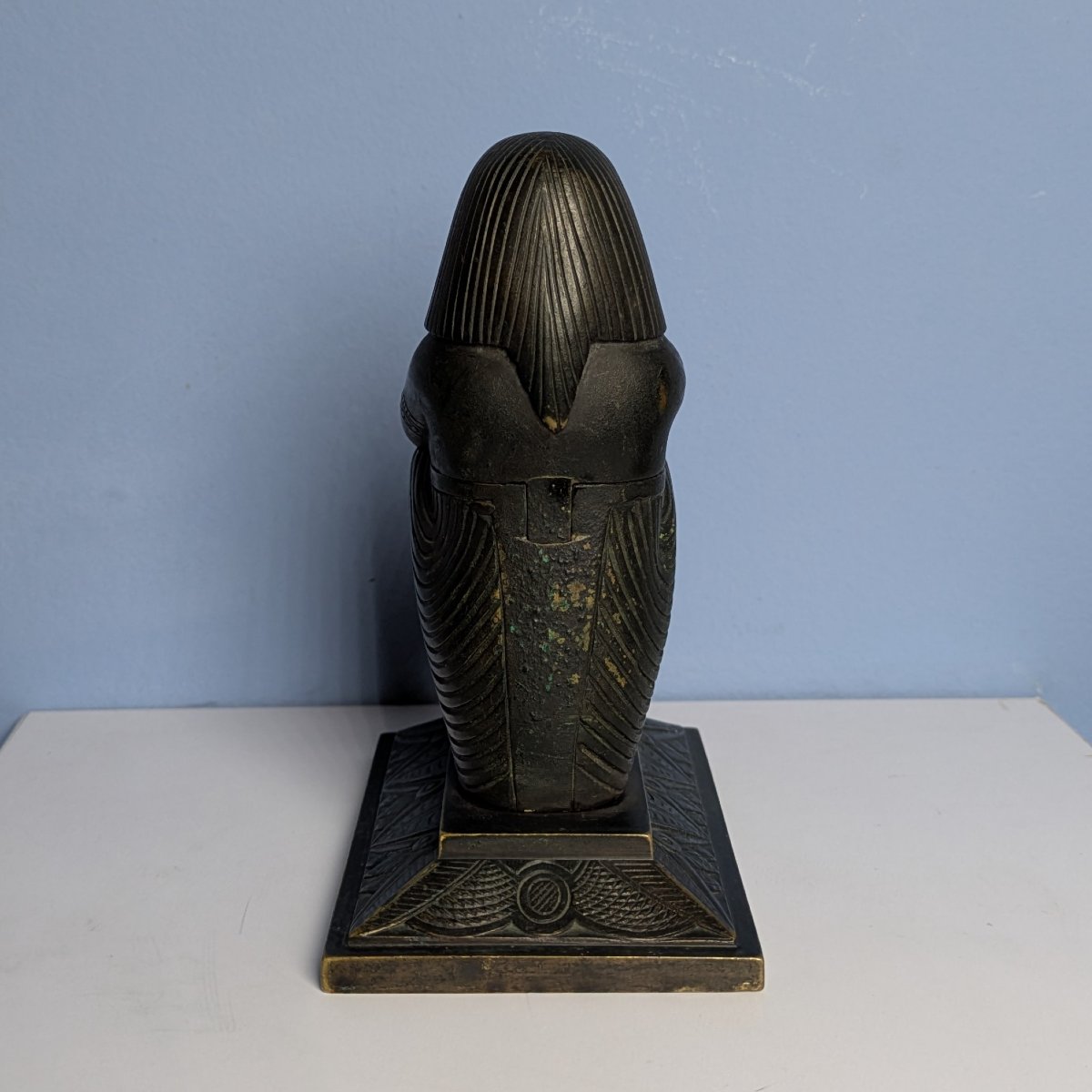 Souvenir du Grand Tour, egyptomanie - encrier en bronze forme de statue cube-photo-4