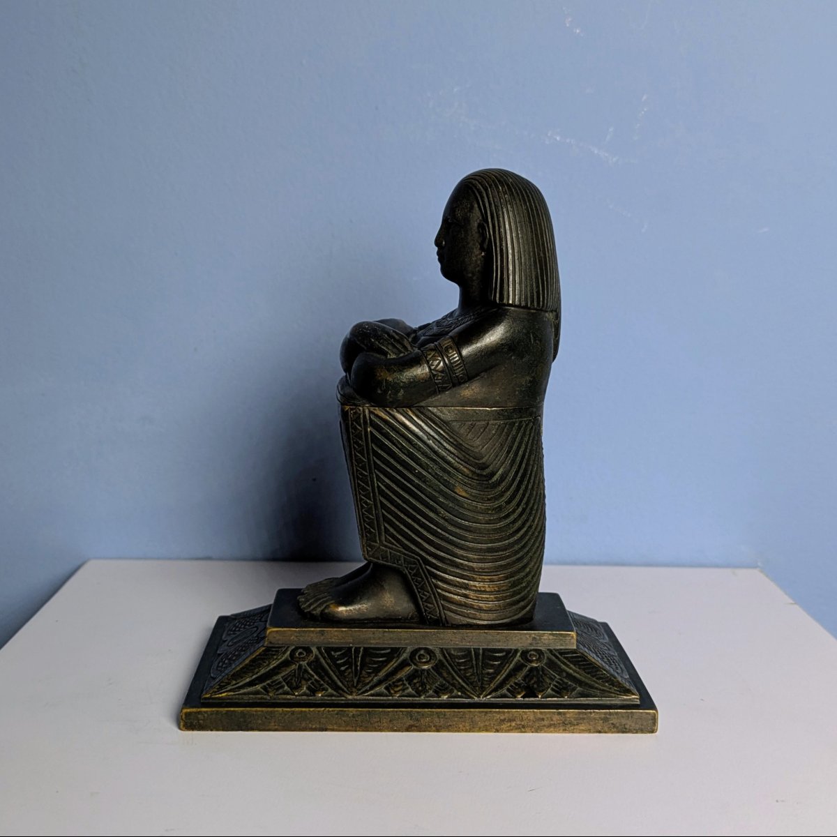 Souvenir du Grand Tour, egyptomanie - encrier en bronze forme de statue cube-photo-2