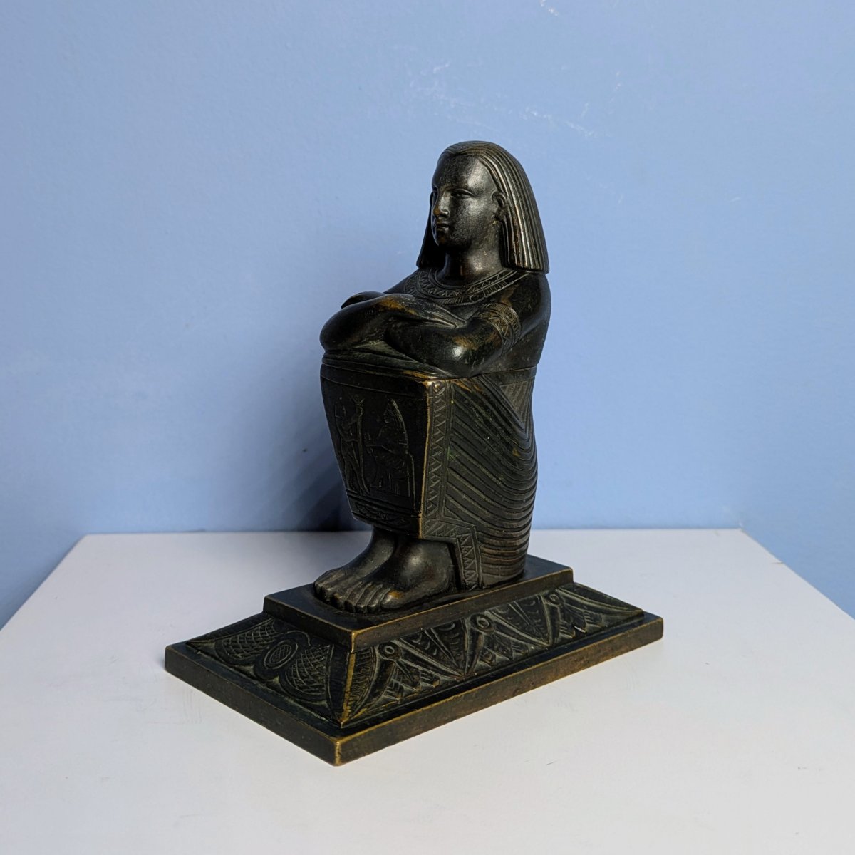 Souvenir du Grand Tour, egyptomanie - encrier en bronze forme de statue cube-photo-3