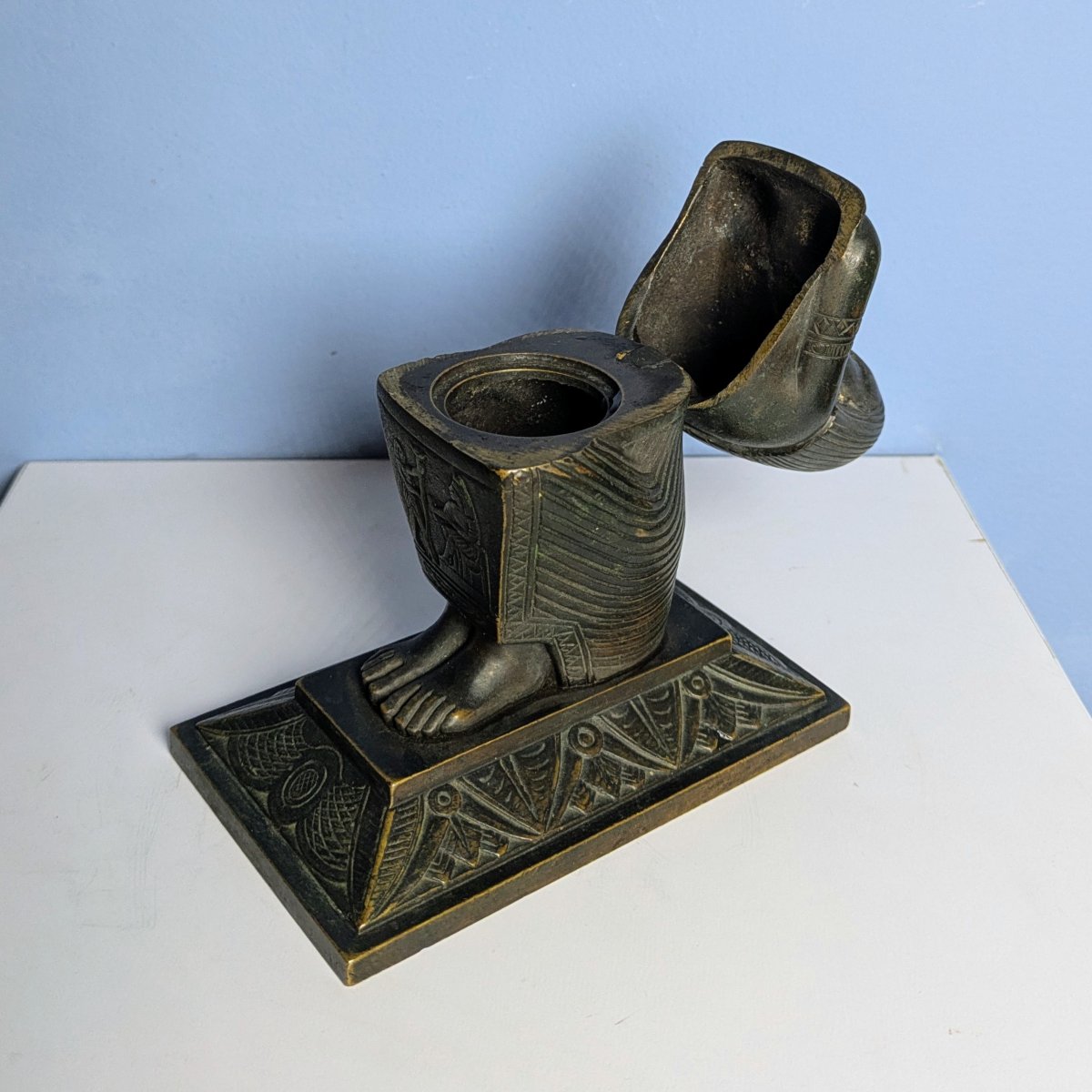 Souvenir du Grand Tour, egyptomanie - encrier en bronze forme de statue cube-photo-4