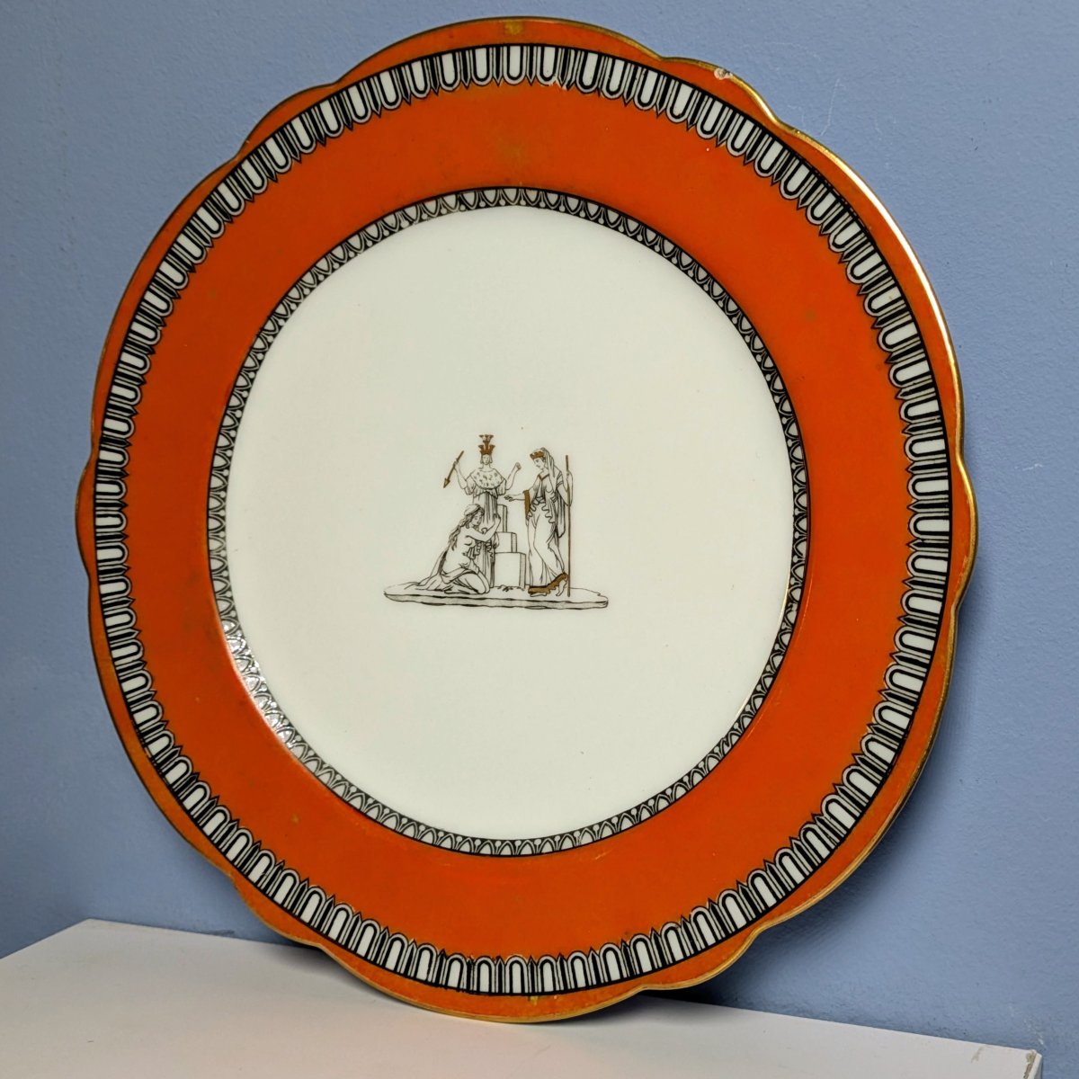 Paris, époque Napoléon III - assiette de table étrusque en porcelaine - genre pompeien-photo-2