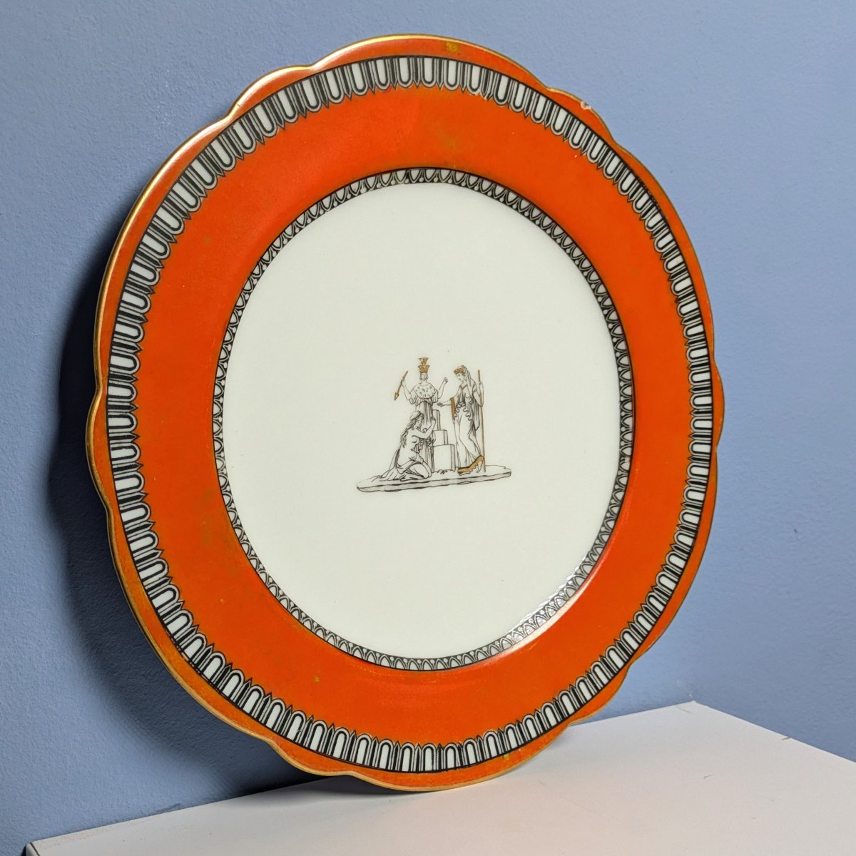Paris, époque Napoléon III - assiette de table étrusque en porcelaine - genre pompeien-photo-3