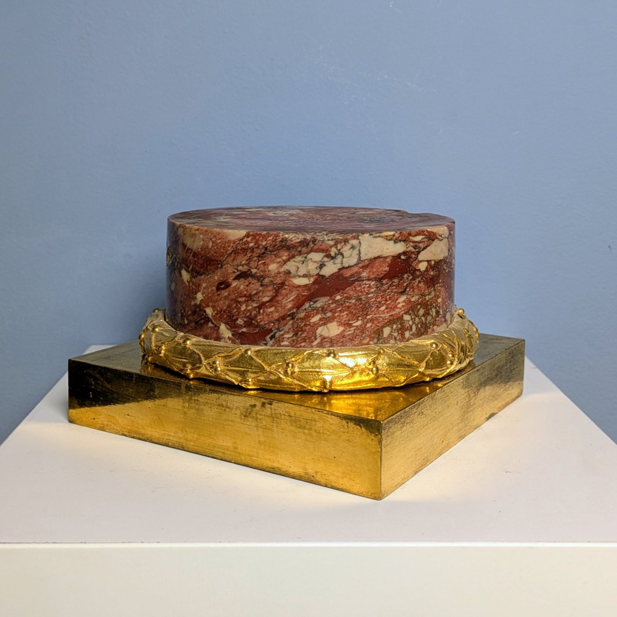 Paris,  Louis XVI Period Base, Column, Display Case In Gilded Bronze And Marble -photo-3