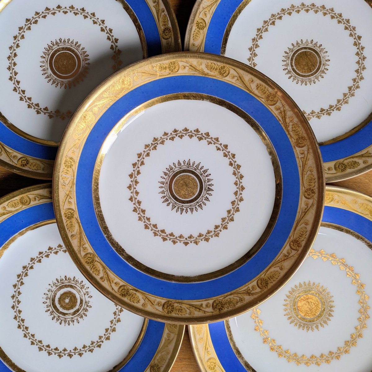 Duhamel, Restoration Period—set Of 5 Porcelain Dessert Plates—charles X