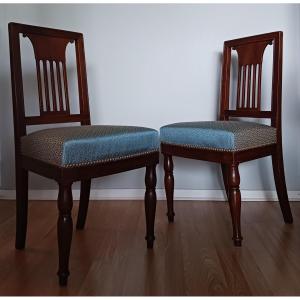 Jacob Desmalter - paire de chaises - modèle de Rambouillet - tissu Lelièvre - époque Empire
