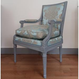 Georges Jacob, Master In 1765 - Large Louis XVI Half-cabriolet Armchair - Lelièvre Silk