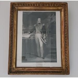 After Gérard - Engraving Of King Louis Philippe By Dupont - Empire Palmettes Frame - Royalist Souvenir