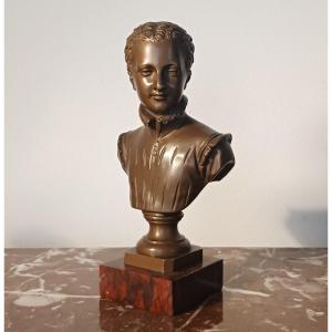 Baron Bosio, After (signed) - Bust Portrait Of Henri IV As A Child - Bronze With Medal Patina