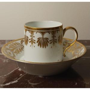Manufacture De Niderviller, Empire Period - Gilded Porcelain Cup And Saucer