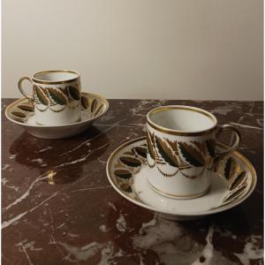 Manufacture de Locré - paire de tasses litron et leur soucoupe - porcelaine dorée et peinte - Empire, Restauration