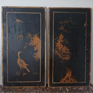 Paris, vers 1750 - paire de panneaux à suspendre - à l'imitation de la Chine - vernis martin - époque Louis XV