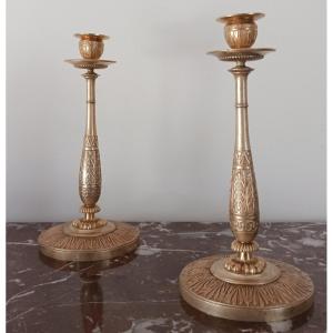 Claude Galle - Pair Of Baluster Candlesticks Or Torches - Rich Gilding - Empire Period