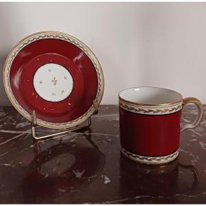 Manufacture Du Duc d'Orléans, Pont Aux Choux, Circa 1793 - Litron Cup And Saucer - Carmine Base And Royalist Mourning Ribbon