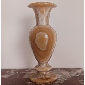 Interesting Baluster Vase - Turned Banded Alabaster - Modern Work