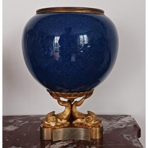 France, Late XIXth Century - Charles X Style Mounted Bowl - Earthenware And Gilt Bronze 