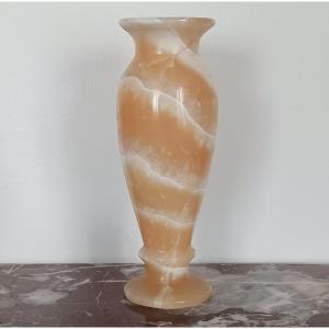 Intéressant vase balustre - albâtre rubané tourné - travail moderne