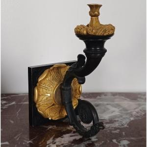 Paris, Restoration Period - Rare Coat Hook Or Curtain Tieback - Patinated Bronze And Ormoulu Fi