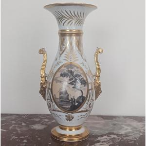 Paris, Révolution, Empire Period - Porcelain Double-sided Baluster Vase  