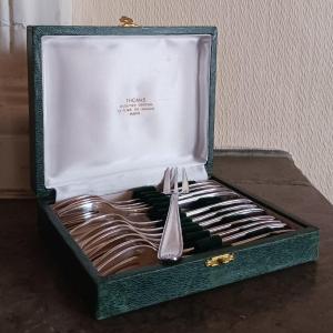 Christofle, Set Of Dessert Forks - Marot Model - Silver Plated Metal