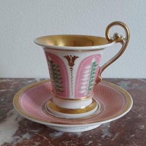 Paris - tasse jasmin et sa soucoupe - décor néoclassique - Empire, Restauration