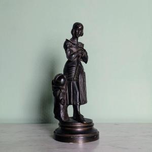 Marie d'Orléans - rare petite Jeanne d'Arc en prière - bronze patiné - genre troubadour