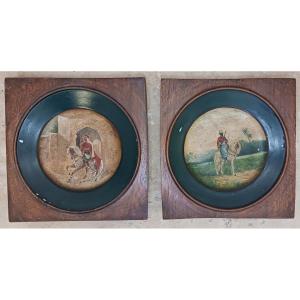 A. Souillié - paire d'huiles en tondo - cavaliers orientaux signés et datés - orientalisme, fin