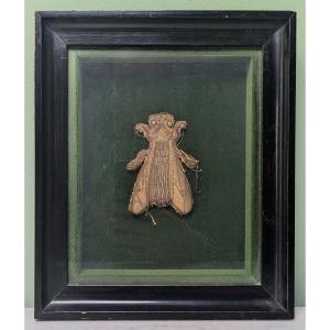 Rare abeille de parement ou de tenture  d'époque Empire - fils métalliques et canetille