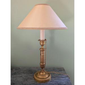 France, Circa 1830—charles X Torch-style Candlestick Converted Into A Lamp—gilded Bronze
