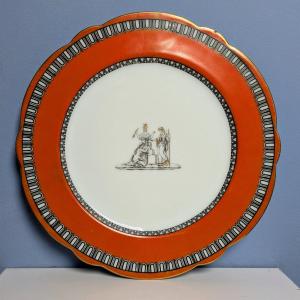 Paris, époque Napoléon III - assiette de table étrusque en porcelaine - genre pompeien