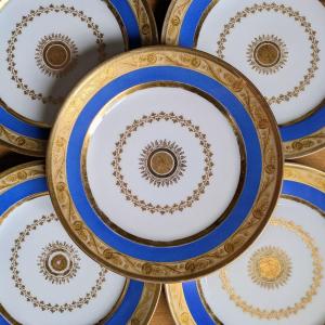 Duhamel, Restoration Period—set Of 5 Porcelain Dessert Plates—charles X