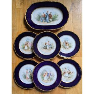 Jean Pouyat, Limoges - Set Of 6 Plates And One Porcelain Dish