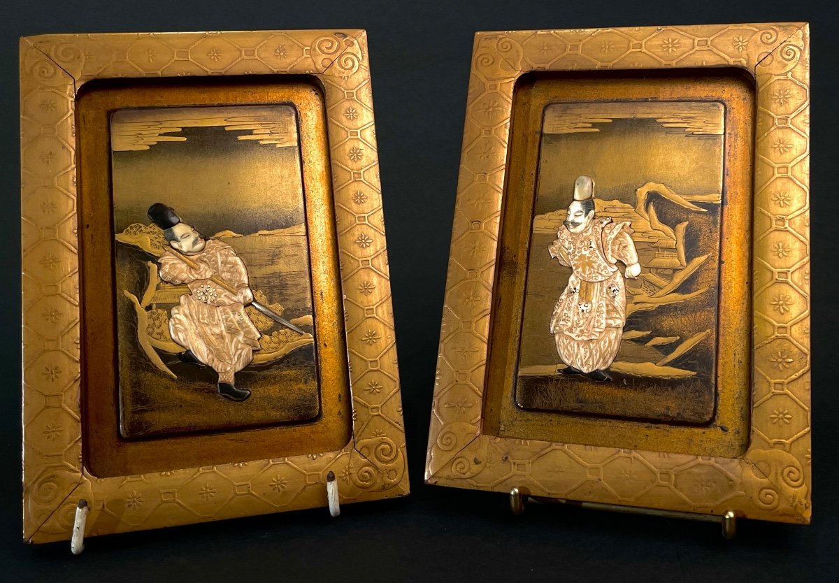 Japon, époque Meiji (1868-1912), Deux panneaux de bois laqués