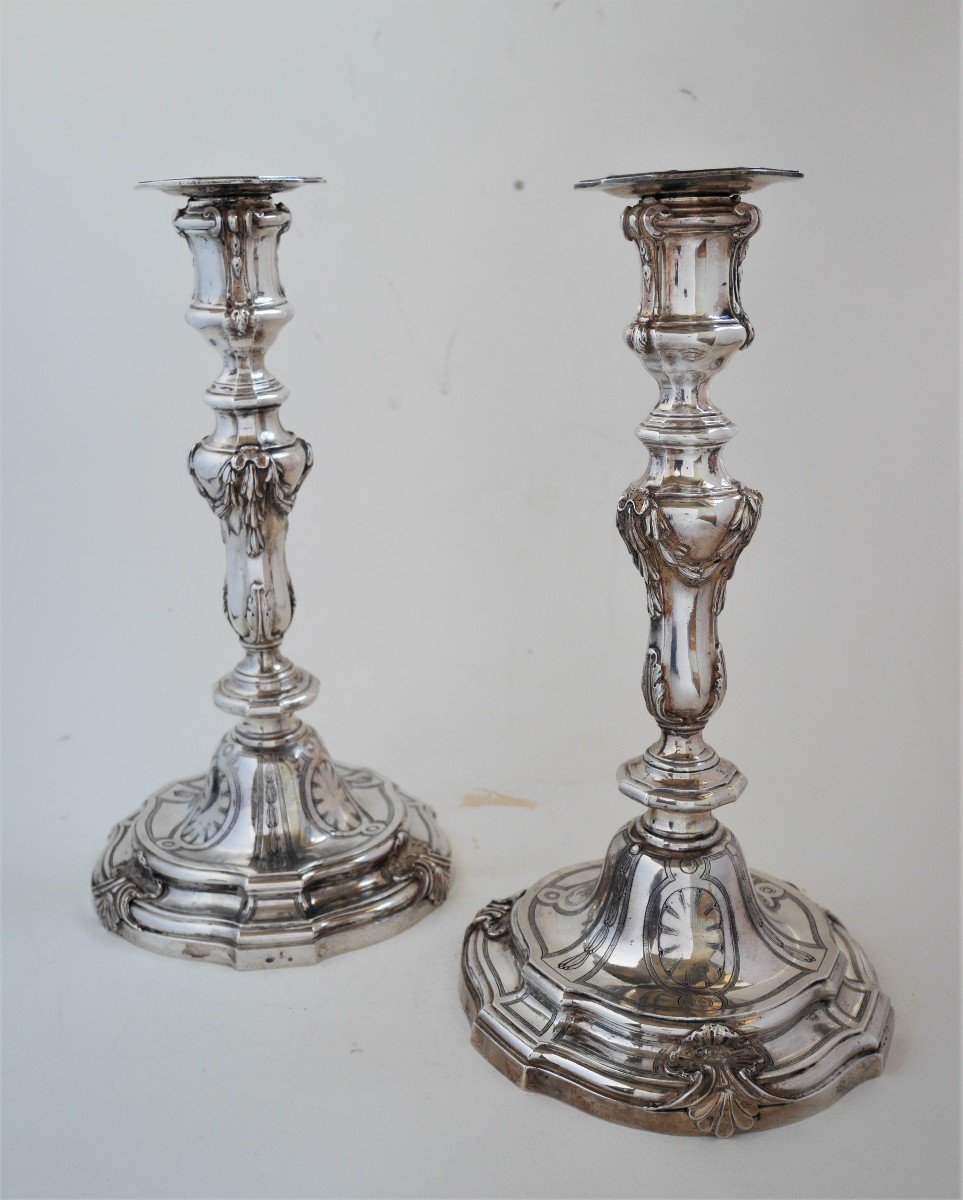 Pair Of Silver Candlesticks By Christophe-françois Legast, Paris, 1773-1774-photo-5