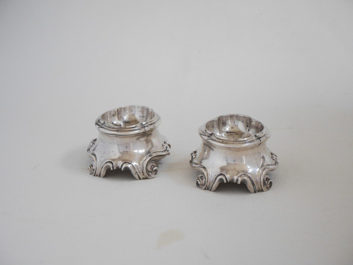 Paire De Salières En Argent, Nancy Par Christophe Aubertin, Vers 1740-1770-photo-3