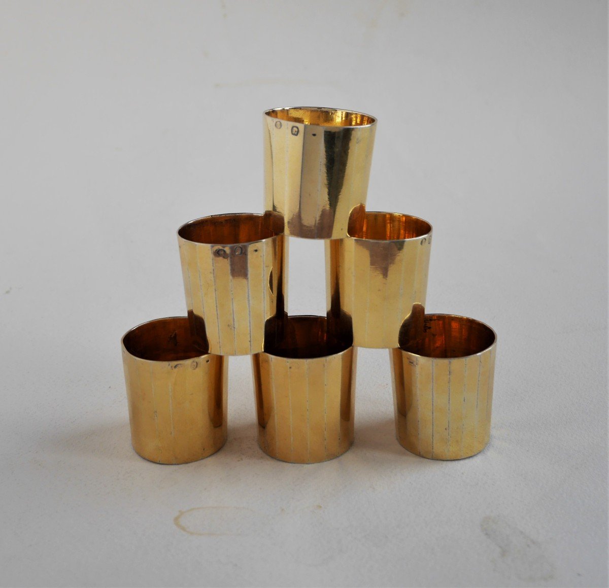 Set Of Six Travel Silver Gilt Goblets By Buttner, Strassburg, 1798-1809
