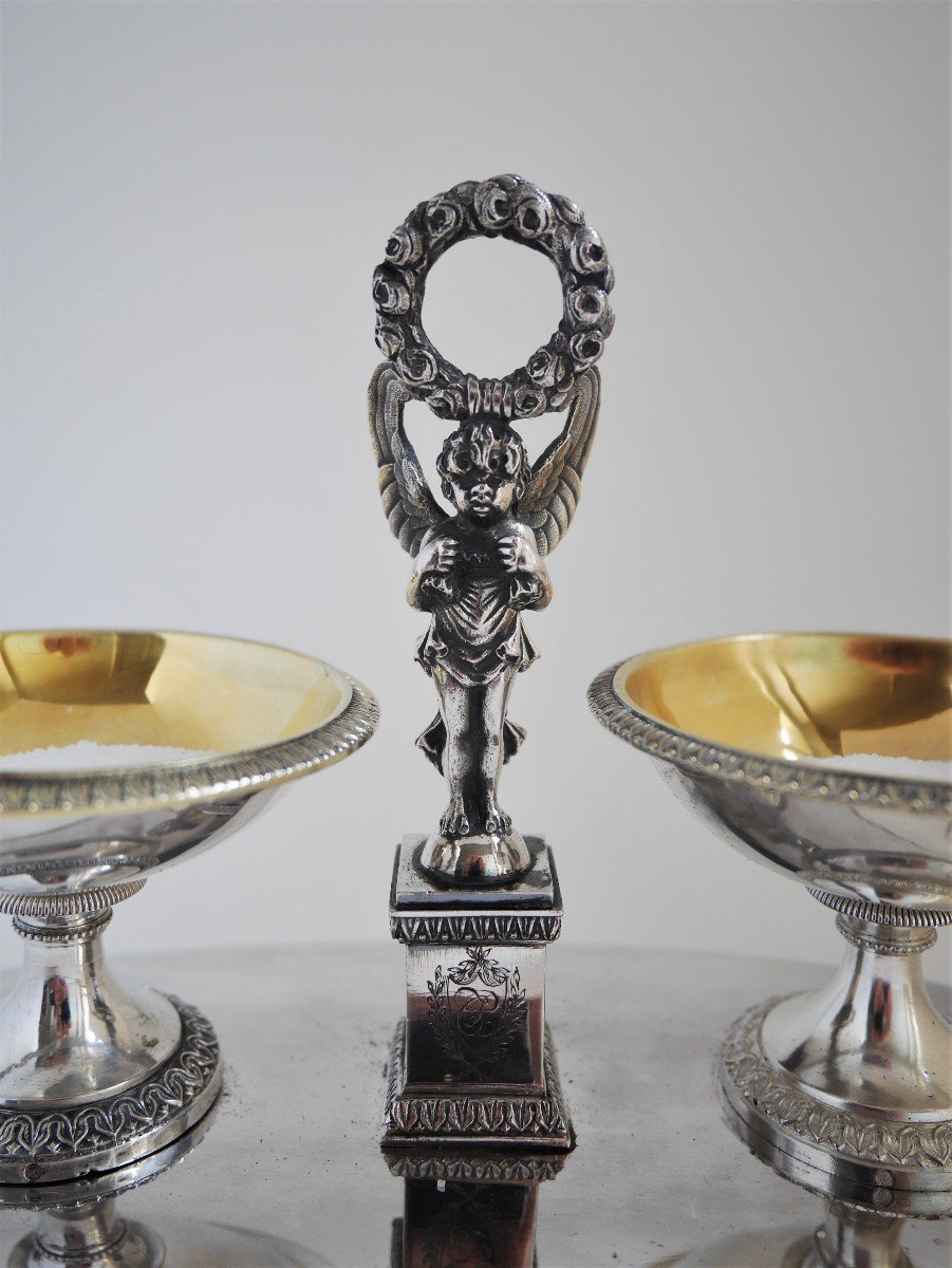Paire de salières double, argent et vermeil par Jean-Nicolas Boulanger, Paris, style Empire, époque Restauration (1819)-photo-3