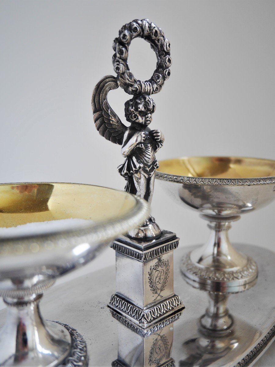 Paire de salières double, argent et vermeil par Jean-Nicolas Boulanger, Paris, style Empire, époque Restauration (1819)-photo-4
